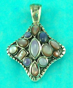 wholesale gemstone jewelry store delivers multi gemstone inlaid pendent in unique shape 